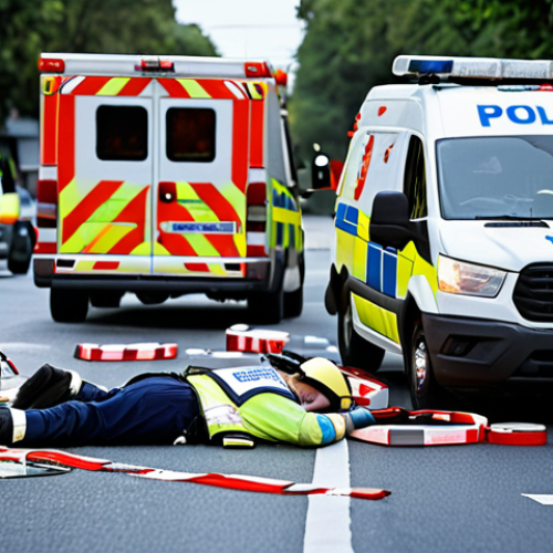 Home 8 **
A bustling road accident scene. Focus on synchronized efforts: paramedics attending to injured, investigators collecting evidence, police securing the area with tape. Emphasize teamwork and urgency, with emergency vehicle lights flashing. Include modern equipment like a 3D scanner in use. Depict a sense of organized chaos, highlighting the importance of coordinated response.
**