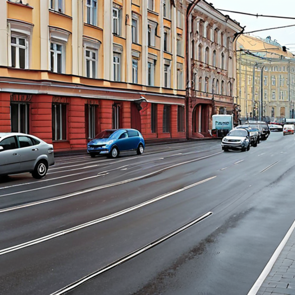 **
A busy intersection in Russia with various cars and pedestrians. The focus should be on the complexity of the situation and potential hazards. Include elements like road signs in Cyrillic, maybe some typical Russian architecture in the background. The weather can be slightly overcast to emphasize the need for caution.
**