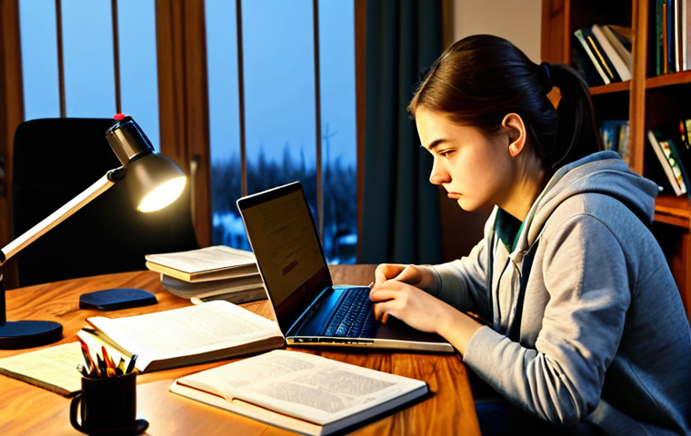 도로교통사 실기시험 합격률 높이는 방법 - Focused Study**
A young woman, fully clothed in comfortable casual wear, sitting at a wooden table ...