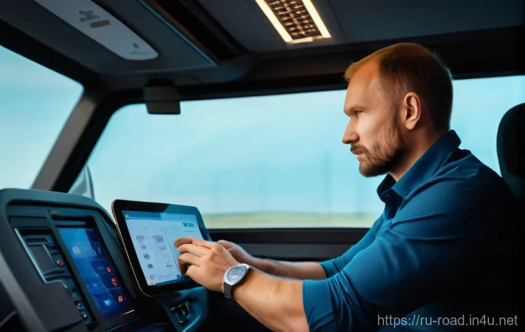 도로교통사 자격증 취득 후의 성장 가능성 - A confident young Russian man, in his late 20s, with a determined yet optimistic expression, standin...