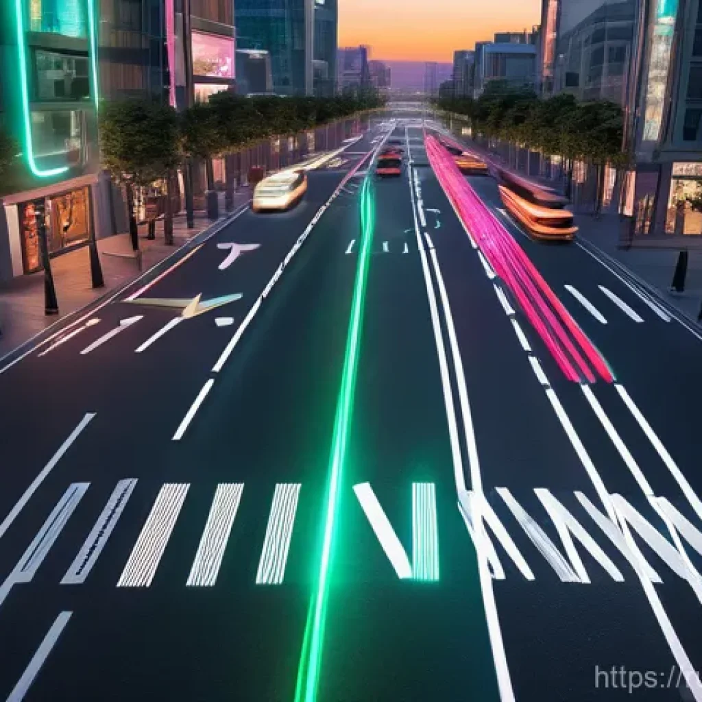 도로교통사 실무에서 활용 가능한 기술 - **AI-Powered Urban Harmony:** "A futuristic city intersection at dusk, showcasing sleek, intelligent...