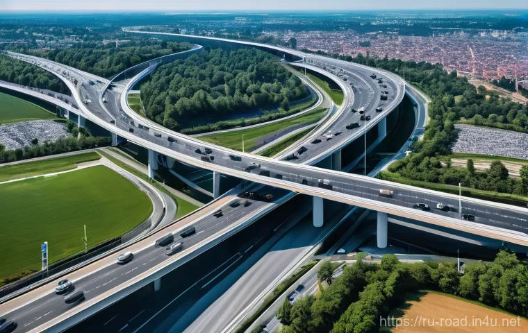 도로교통사 실무에서 활용 가능한 기술 - **AI-Powered Urban Harmony:** "A futuristic city intersection at dusk, showcasing sleek, intelligent...