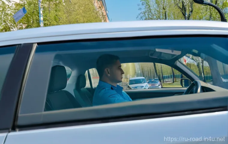 도로교통사 시험 신청 방법 - **Practical Driving Exam in a Russian City**
A realistic, wide-angle photograph capturing a youn...