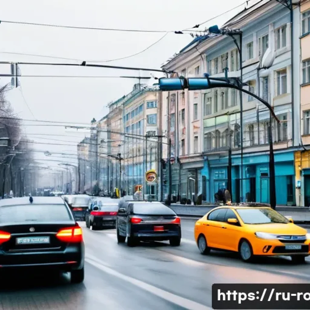 도로교통사와 관련된 국내외 사례 - A busy urban street in a Russian city featuring modern automated speed control cameras mounted on po...