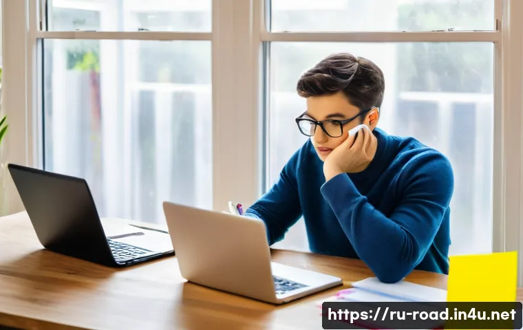 도로교통사 필기시험 준비 전략 - A focused young adult studying traffic rules at a cozy home desk, surrounded by colorful notebooks, ...
