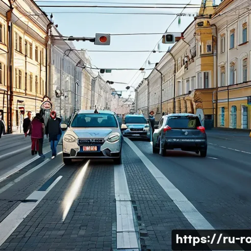 도로교통사 필기시험 기출문제 풀이 - A detailed street scene in a Russian city during daytime, showing a variety of road signs including ...
