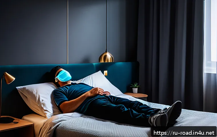 도로교통사 근무시간과 워라밸 - A dedicated road service worker resting peacefully in a dark, quiet bedroom during daytime after a n...