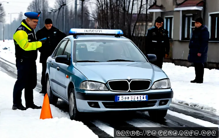 도로교통사 실무를 위한 필수 학습 - Photorealistic Russian road traffic accident investigation training scene, a safety-vested traffic p...
